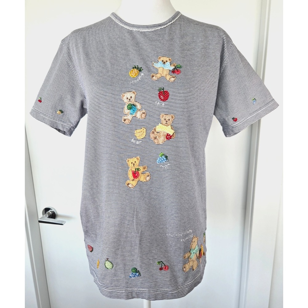 Vintage Cuse Berry Cottage Core Emboidery Comics BluewhiteStriped T Shirt W Sz M